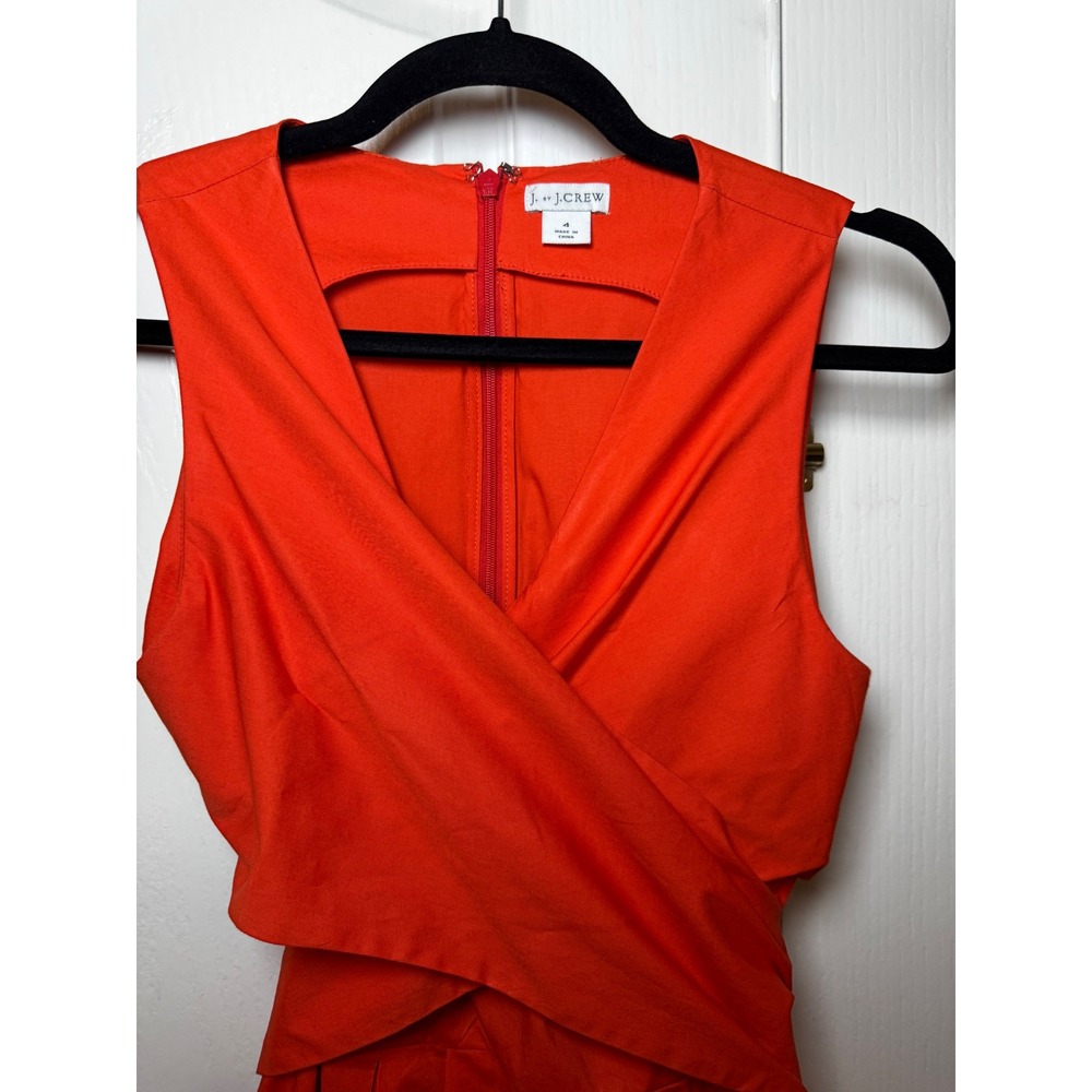 J. by J. Crew Women Orange Wrap Front Tie Back Bow Midi Dress Size 4 - Picture 3 of 6